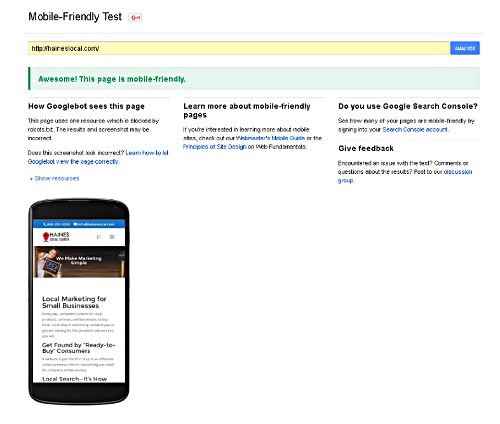 Google Mobile Friendly Tool