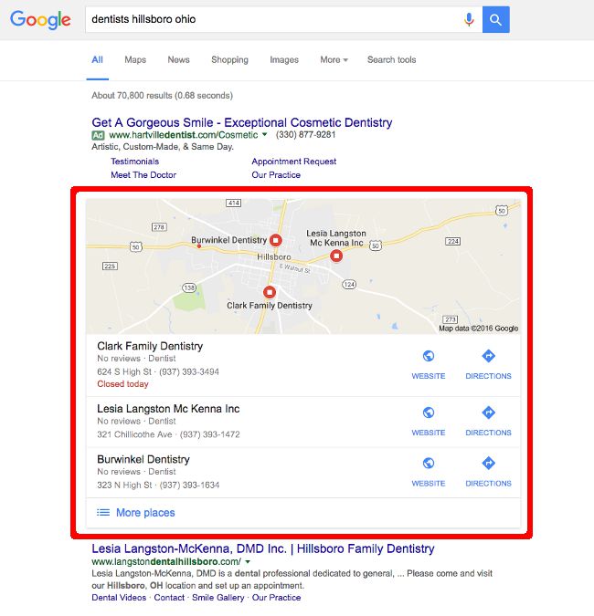 Google’s Local section of the search results page