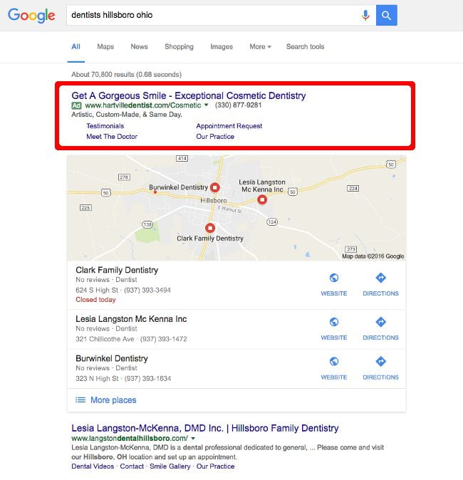Google paid ads on search results page